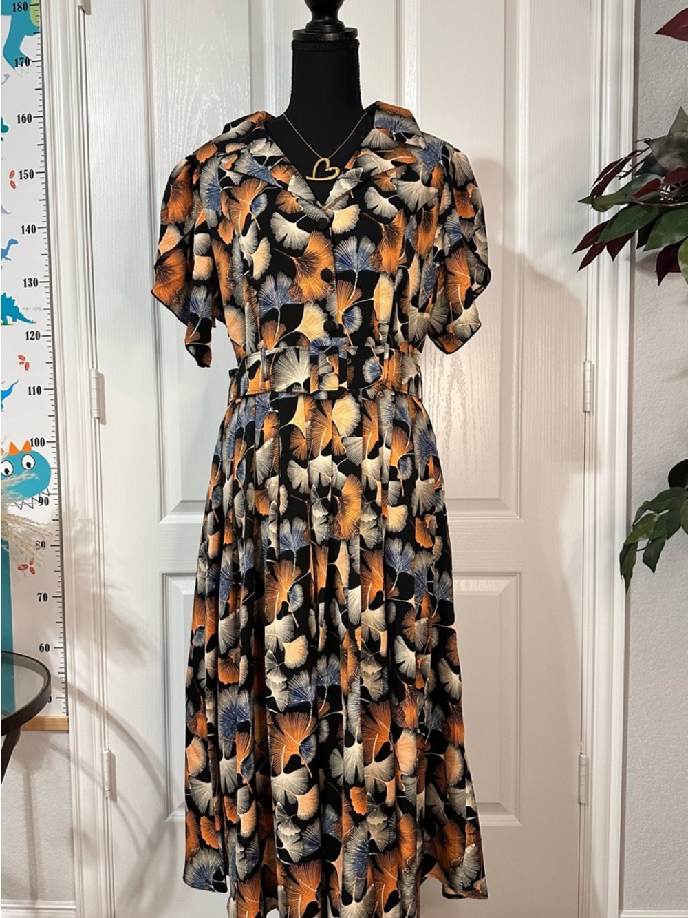 Maxi Dress Women's Orange & Black Abstract Floral